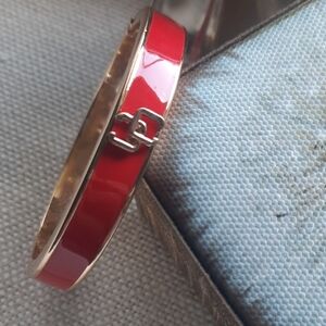 Red Enamel Bangle with Gold Accent